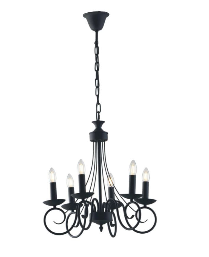 Sospensione rustica 6 luci forme arricciate metallo antracite 6XE14 non incl. BEATRICE Sospensione rustica 6 luci forme arricciate metallo antracite 6XE14 non incl. BEATRICE
